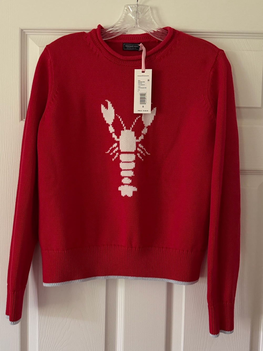 Vineyard Vines Red Crewneck Sweater with White Lobster Motif - Picture 2 of 6